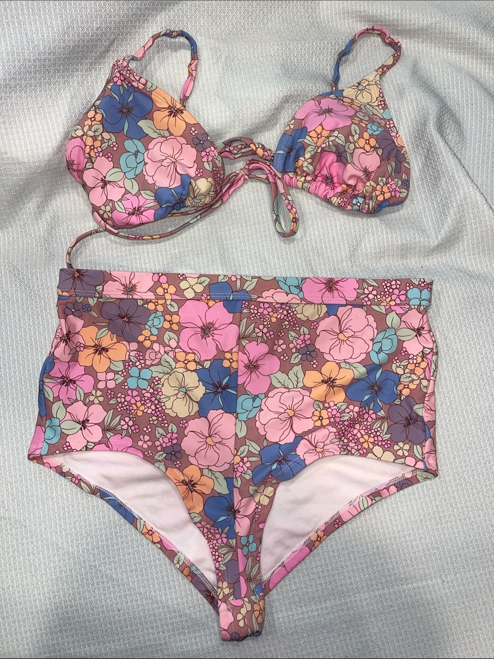 wild fable Floral High-Waist Bikini Set in Pink Blue Purple